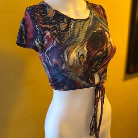 JUST POLLY NEW YORK Psychedelic Print Ribbed Crop Top – Size S - Picture 5 of 8